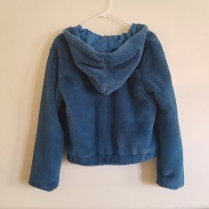 Fashion Nova Faux Fur Hooded Jacket Blue